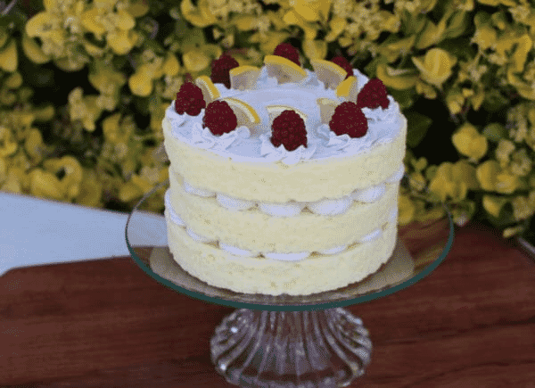 Fake Lemon Triple Layer Cake Topped Vanilla Frosting and Lemon Slices