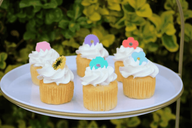 Fake Mini Vanilla Frosted Cupcakes with Flowers