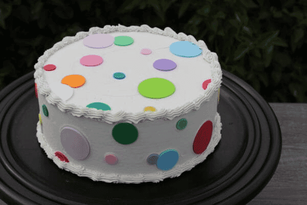 Fake Large Vanilla Frosted Cake with Multi-Color Polka Dots