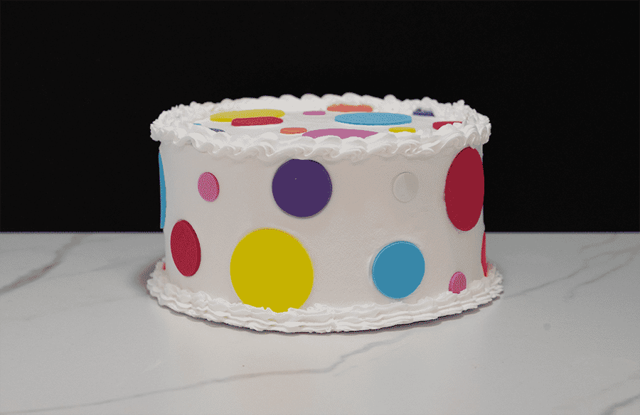 Fake Small Vanilla Frosted Cake with Multi-Color Polka Dots