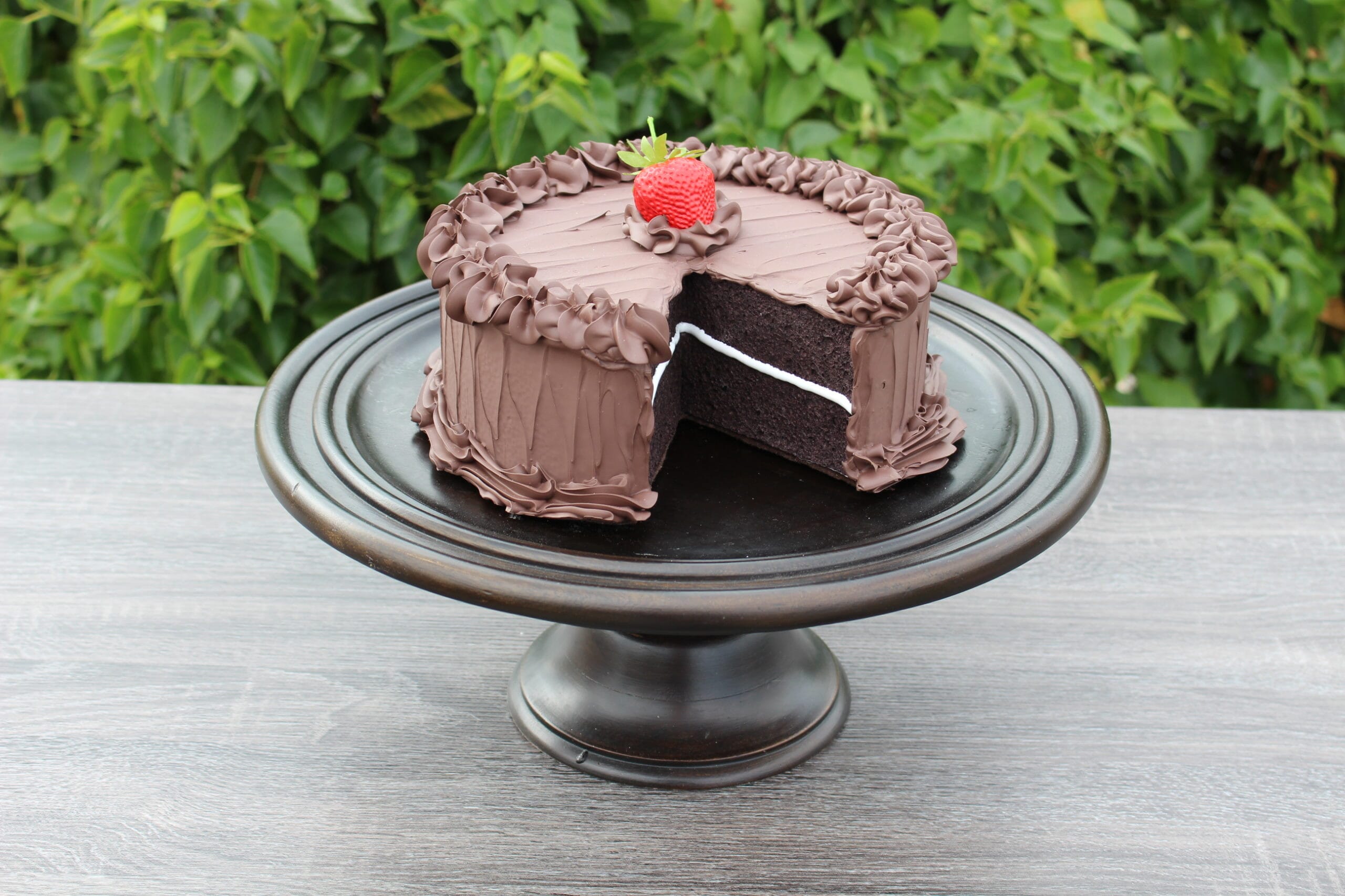 Fake Large Chocolate Frosted Cake with Slice Removed