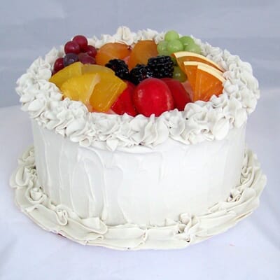 Fake Small Vanilla Frosted Cake with Fruit