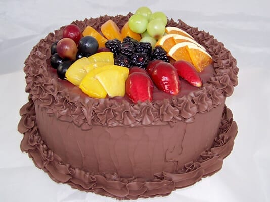 Fake Large Chocolate Frosted Cake with Fruit