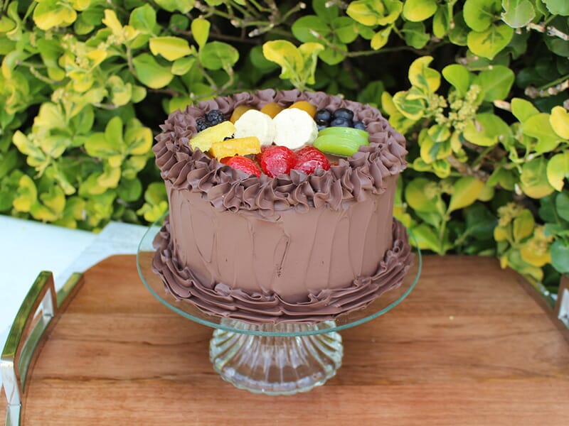 Fake Small Chocolate Frosted Cake with Fruit
