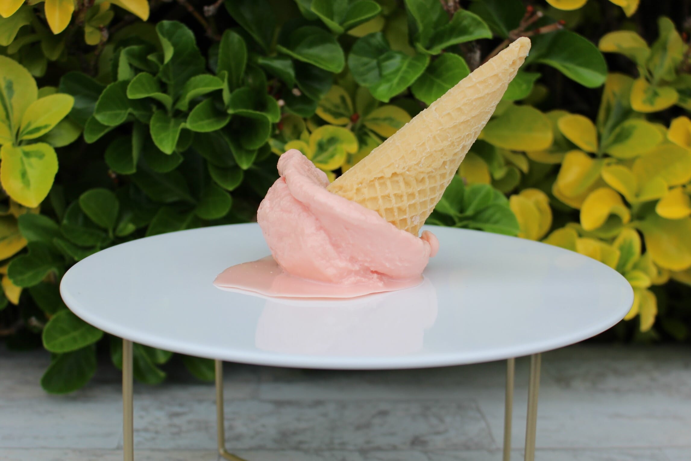 Fake Melting Strawberry Ice Cream Cone