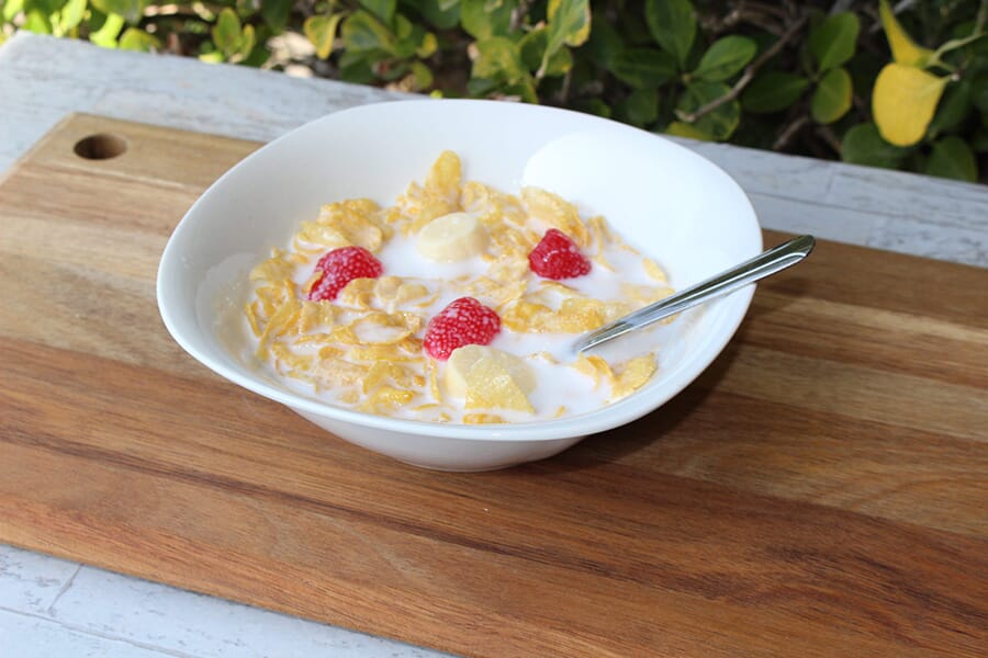 Cereal Bowl--Cornflakes with Strawberries & Bananas