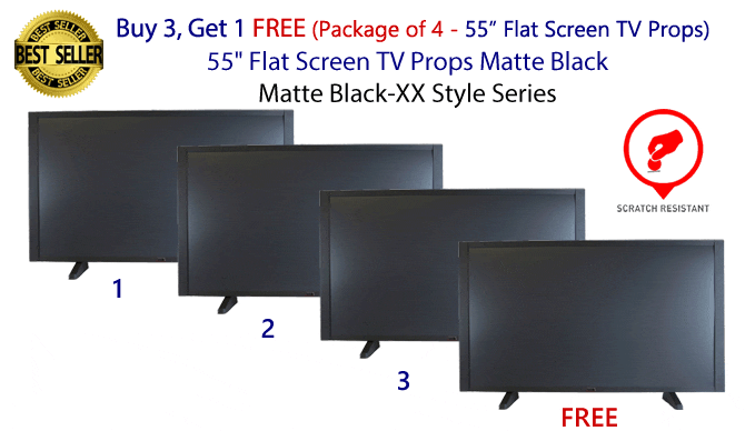 Buy 3 Get 1 FREE (4-Pack) of 55" Flat Screen TV Props in Matte Black