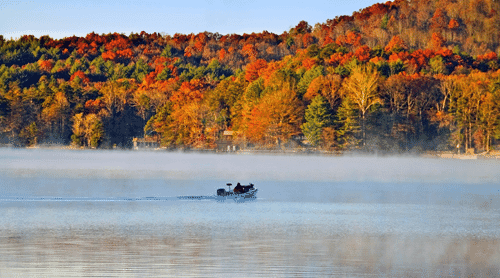 37" TV Screen Image #194 Autumn Boating (Screen Print Only. 37 Inch TV Prop Not Included)