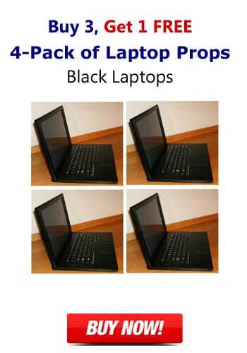 4-Pack of 17 Inch Matte Black Fake Laptop Props-Buy 3 Get 1 FREE Prop Laptops Package