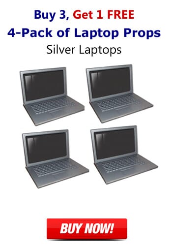 4-Pack of 17 Inch Matte Silver Fake Laptop Props-Buy 3 Get 1 FREE Prop Laptops Package