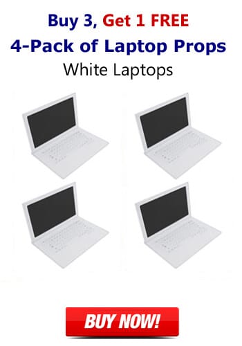 4-Pack of 17 Inch Matte White Fake Laptop Props-Buy 3 Get 1 FREE Prop Laptops Package